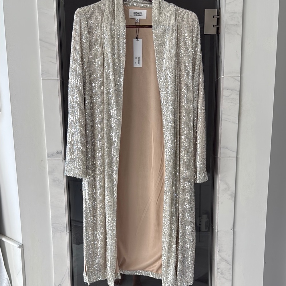 Sequin Long sleeve coat in Silver